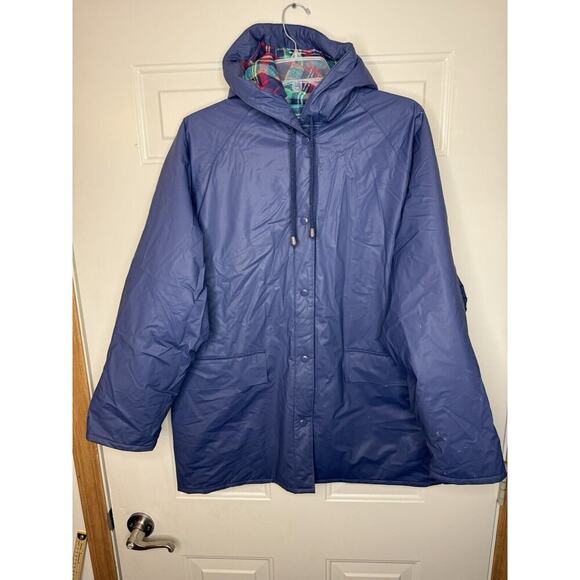 Sailmaker Jacket Womens 1x Blue Rain Coat Plaid Flannel Lined Hooded Outdoors XL - Picture 1 of 11